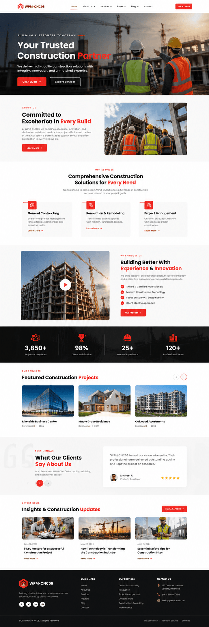 Construction website concept CNC06 full page view