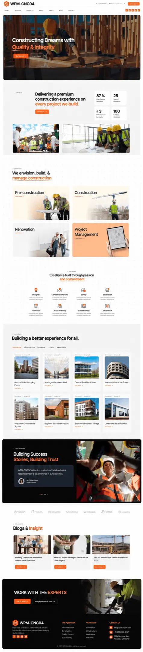 Construction website concept CNC04 full page view