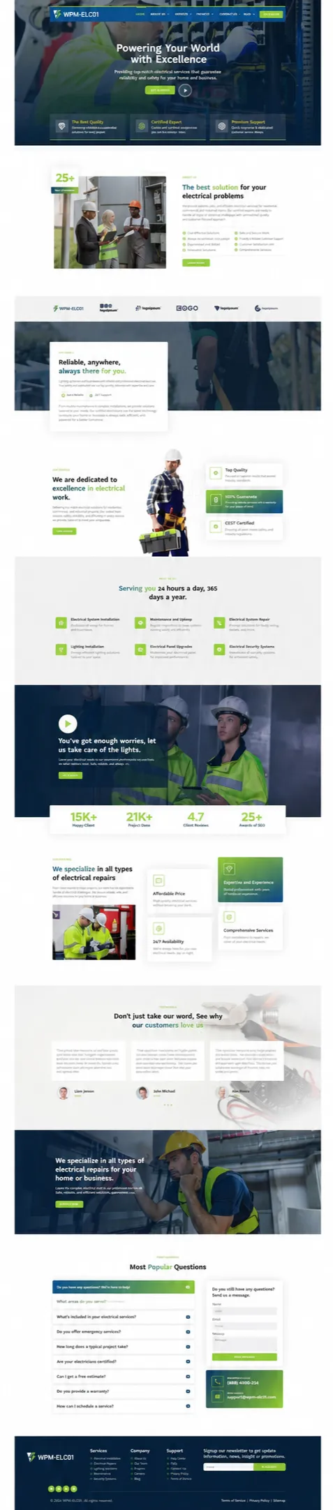 Electrician website concept ELC01 full page view